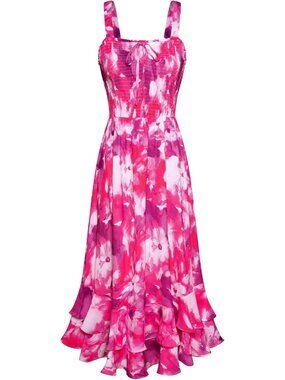 Women's Rose Purple Square Neck Strapped A LINE Floral Boho Long Maxi Dress
